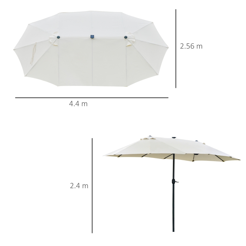Outsunny 4.4m Double-Sided Sun Umbrella Patio Parasol LED Solar Lights Base Cream White