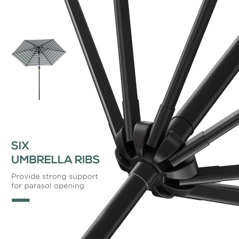 Outsunny Φ2.3m Patio Sun Umbrella Outdoor Market Table Parasol w/ Adjustable Angle 6 Ribs for Garden Backyard Pool Green Stripe