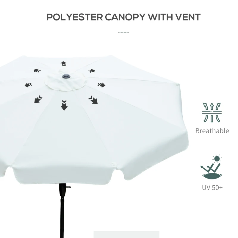 Outsunny Parasol Garden Umbrella Ø2.66m UV Protection 50+ 8 Ribs Tilt-Adjustable Beige