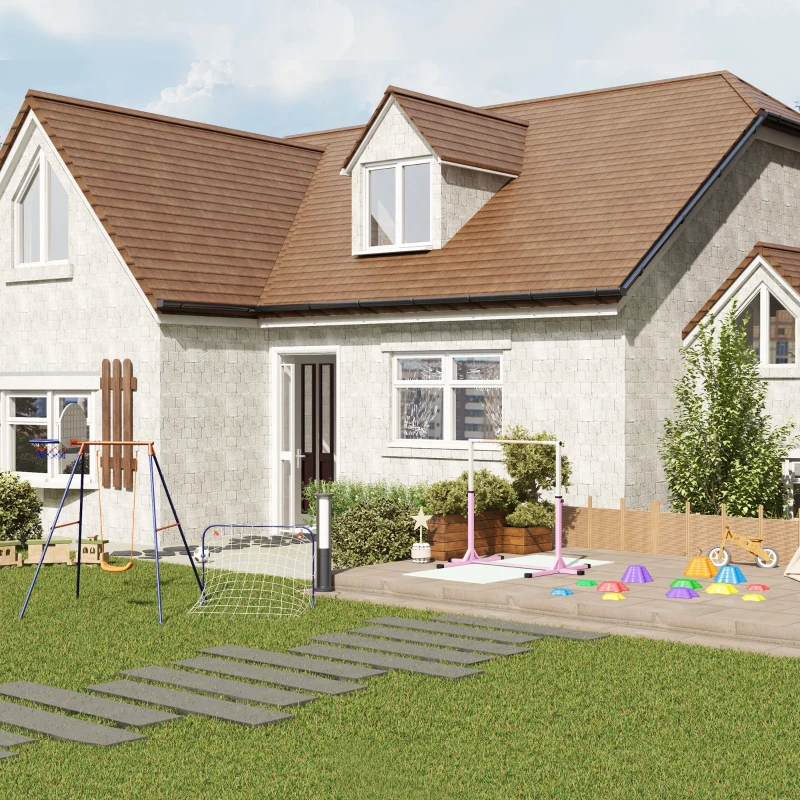 Outsunny Schommelset voor kinderen, voetbaldoel, basketbalring, voor 3 tot 8 jaar, stalen frame