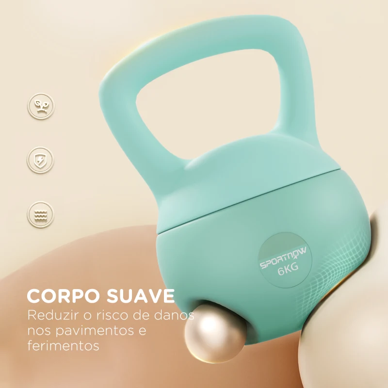 SPORTNOW Kettlebell de 6 kg Pesa Russa Preenchida de Areia Metálica e Alça Antiderrapante para Treino em Casa Ginásio 19x19x28 cm Verde