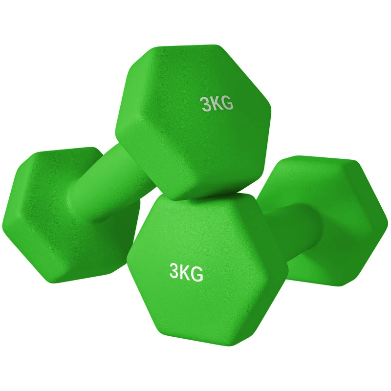 SPORTNOW Set 2 Greutăți Hexagonale cu Gantere Pereche cu Prindere Antiderapantă pentru Antrenament de Fitness Acasă, 18x7x7 cm, Verde