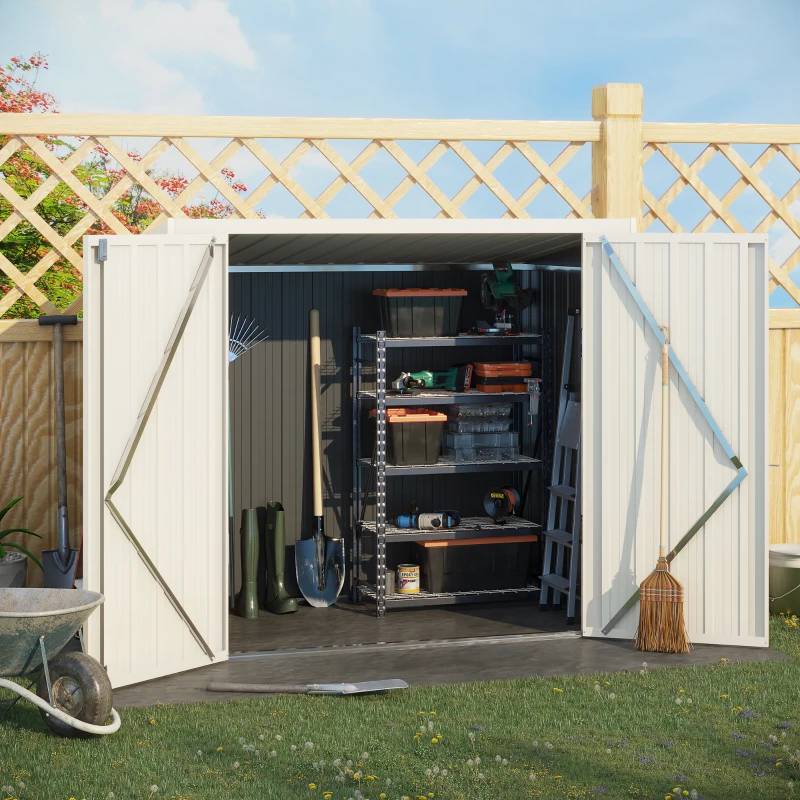Outsunny Abri de Jardin - cabane de jardin 1,26 m² - cabanon rangement outils 2 Portes verrouillables - dim. 147L x 86l x 134H cm - tôle d'acier Gris Blanc