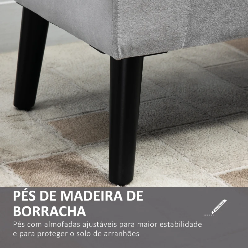 HOMCOM Banco para Pé de Cama Estofado em Veludo com Tampa Apoio para os Braços Pés de Madeira 111,5x41x65cm Cinza Claro