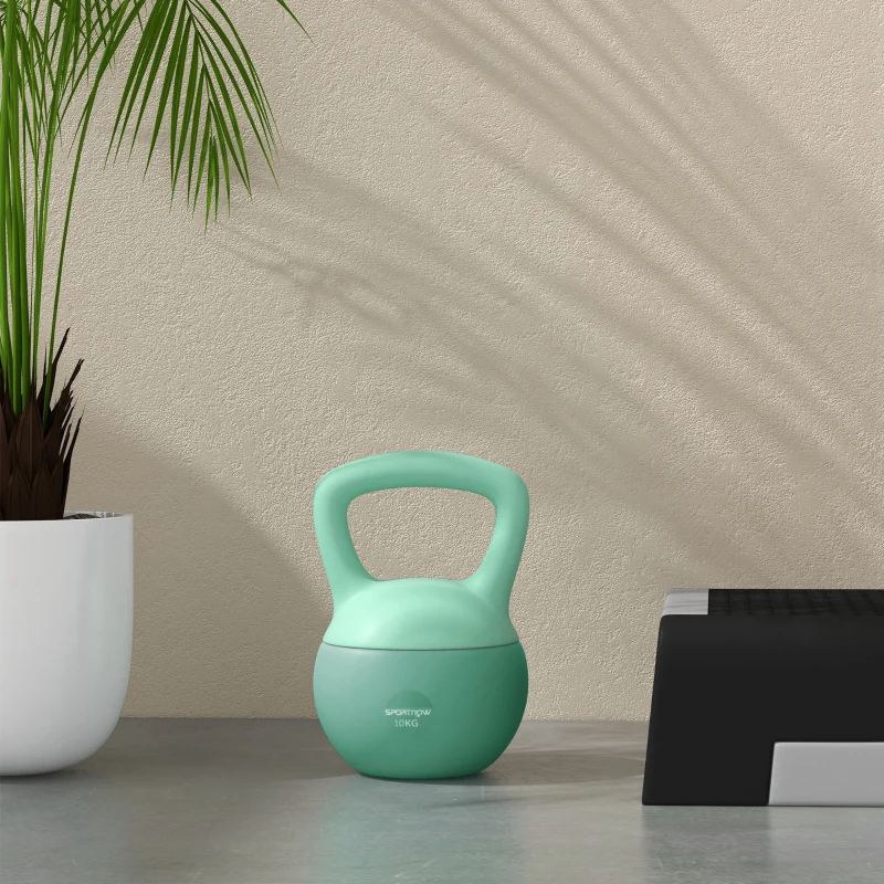 SPORTNOW Kettlebell de 10 kg Pesa Russa Preenchida de Areia Metálica e Alça Antiderrapante para Treino em Casa Ginásio 21x21x30 cm Verde