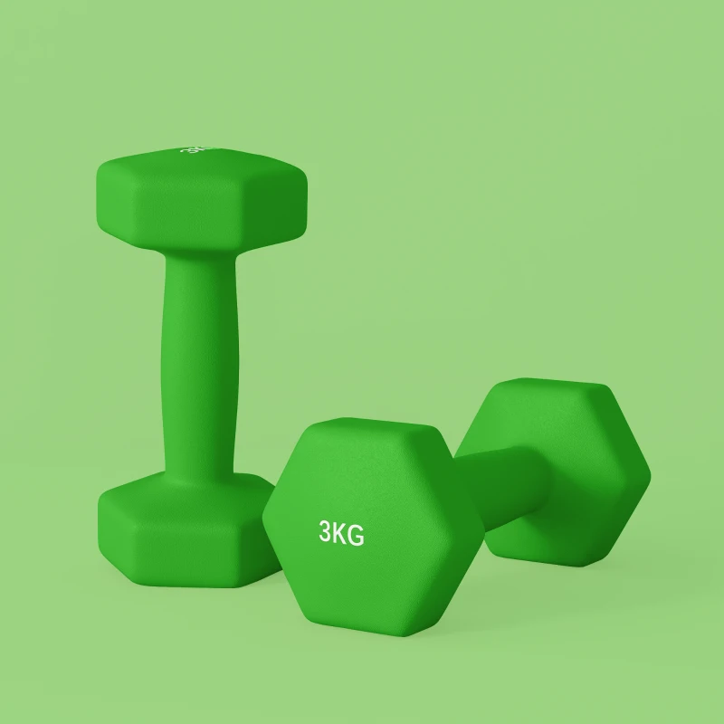 SPORTNOW Set 2 Greutăți Hexagonale cu Gantere Pereche cu Prindere Antiderapantă pentru Antrenament de Fitness Acasă, 18x7x7 cm, Verde