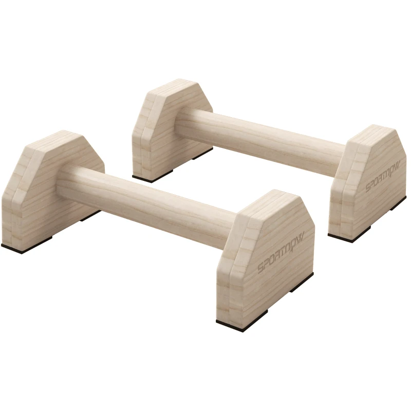 SPORTNOW Barras Paralelas de Madeira para Calistenia Barras Paralelas com Tapete Antideslizante para Ginásio Casa 30x13x10 cm Natural