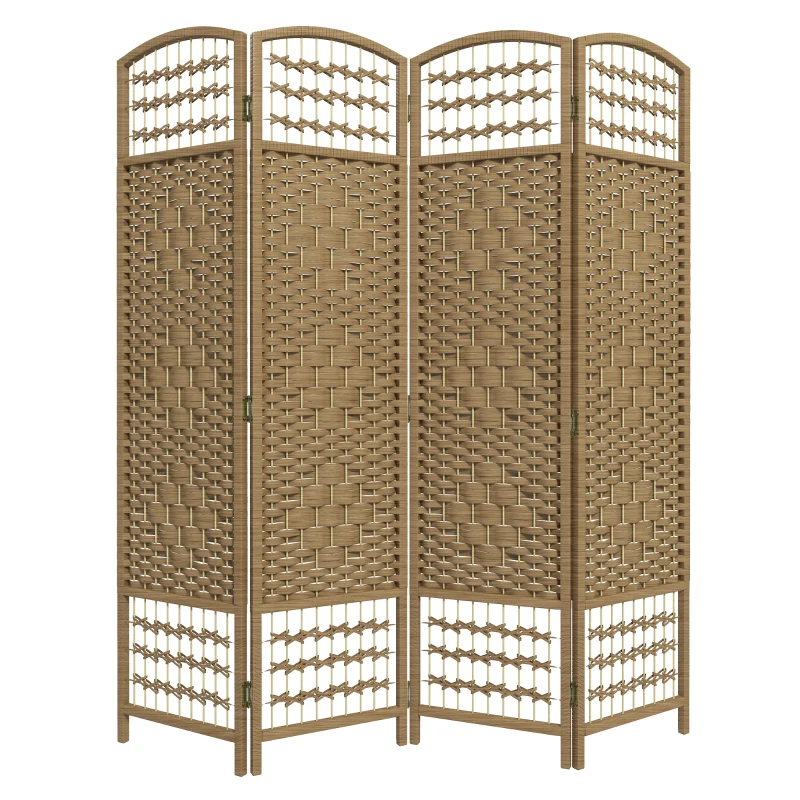 HOMCOM Biombo de 4 Painéis Dobrável Separador de Ambientes de Corda de Papel e Estrutura de Madeira 60x170 cm Natural
