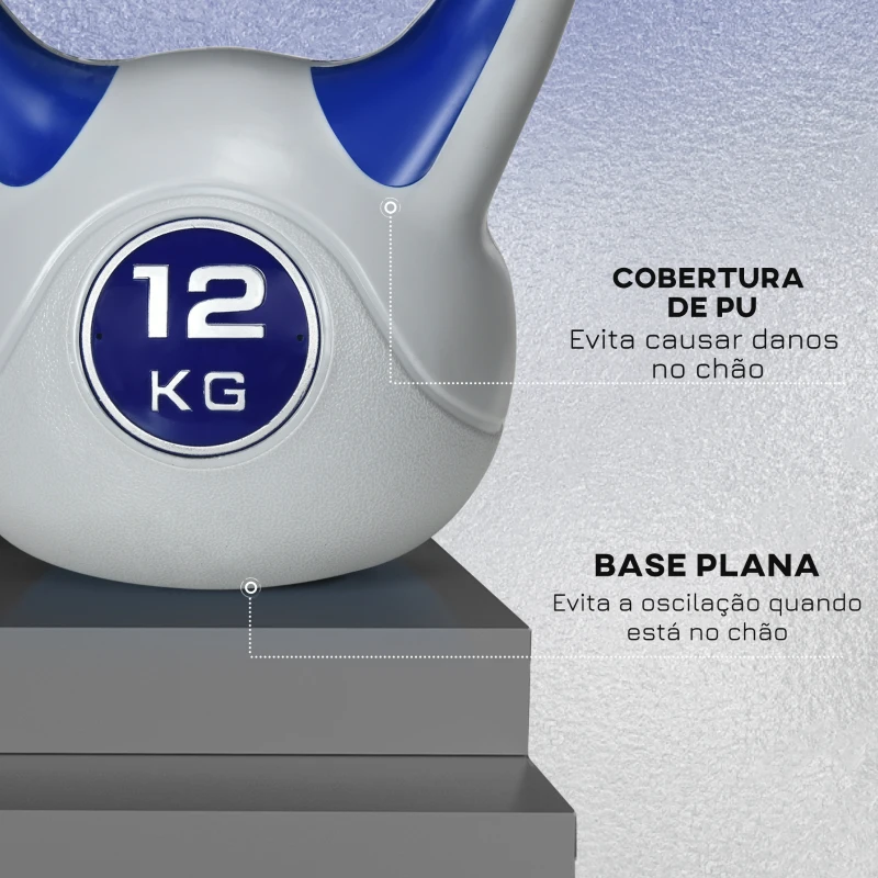 SPORTNOW Kettlebell 12 kg Peso Russo com Revestimento de PU e Enchimento de Areia para Treinamento 24x17x28 cm Azul e Cinza