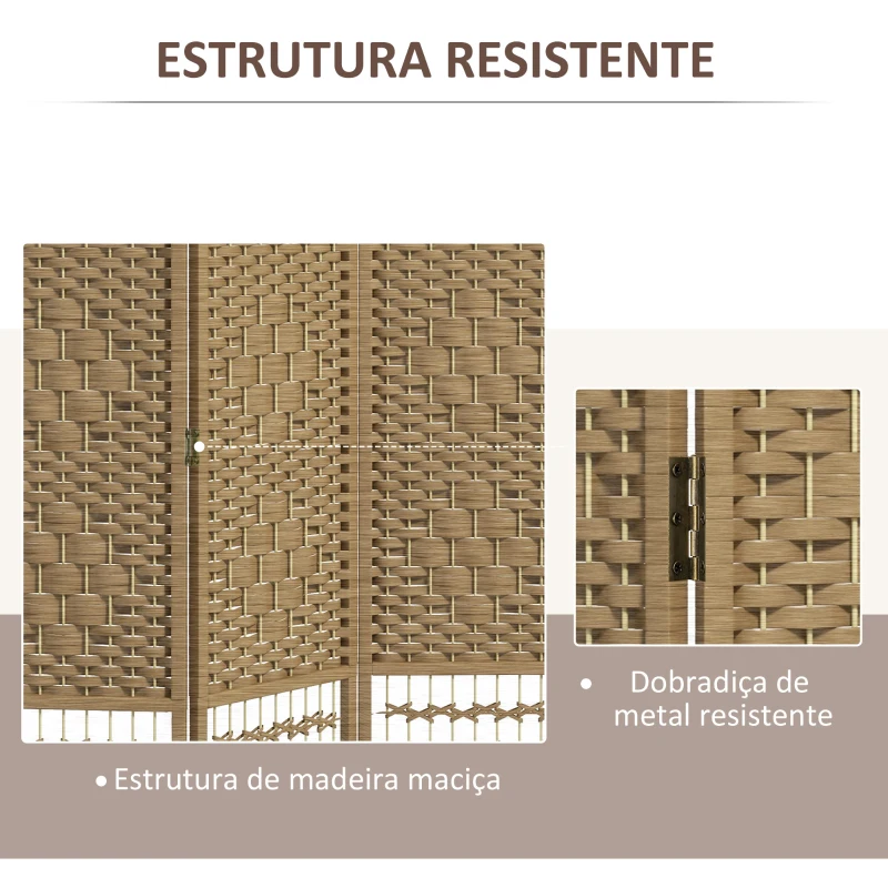 HOMCOM Biombo de 4 Painéis Dobrável Separador de Ambientes de Corda de Papel e Estrutura de Madeira 60x170 cm Natural