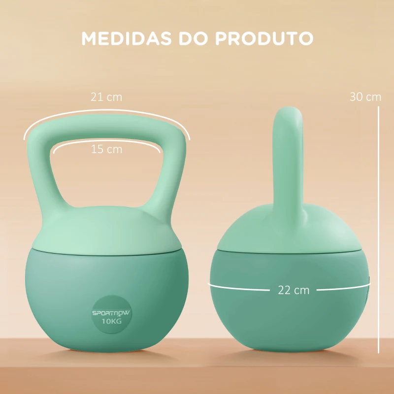 SPORTNOW Kettlebell de 10 kg Pesa Russa Preenchida de Areia Metálica e Alça Antiderrapante para Treino em Casa Ginásio 21x21x30 cm Verde