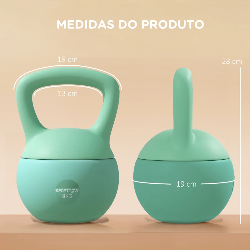 SPORTNOW Kettlebell de 8 kg Pesa Russa Preenchida de Areia Metálica e Alça Antiderrapante para Treino em Casa Ginásio 19x19x28 cm Verde