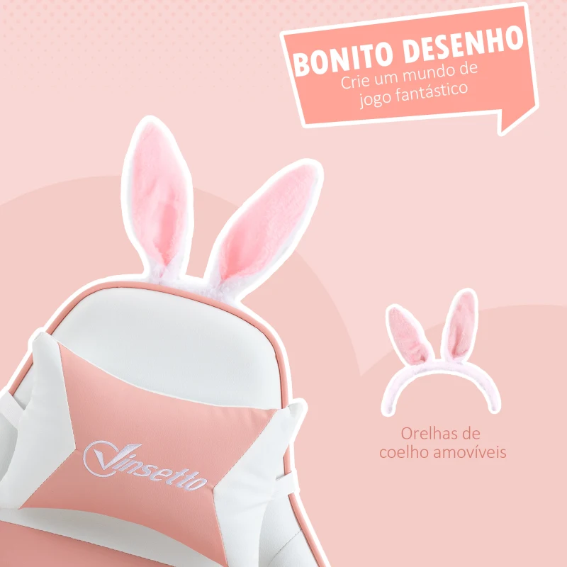 Vinsetto Cadeira Gaming Giratória de Couro PU com Altura Ajustável Inclinável 135° Apoio para a Cabeça 65x63x136-142 cm Rosa e Preto