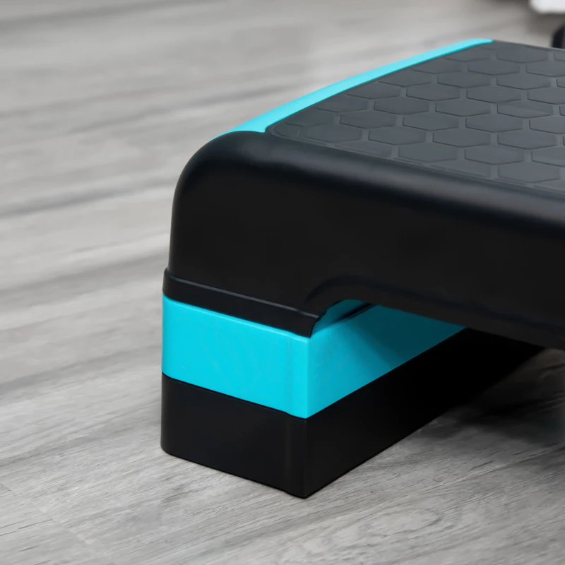 HOMCOM Plataforma Step Fitness com Altura Ajustável de 10/15/20 cm Plataforma de Exercício 78x28x20 cm Azul e Preto