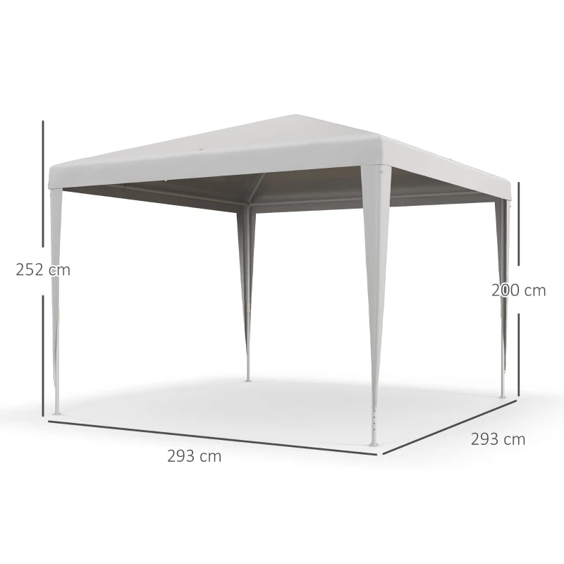 Outsunny Tenda de Jardim Desmontável Tenda para Exteriores com 4 Orifícios de Drenagem e Tubo de Aço 293x293x252 cm Branco