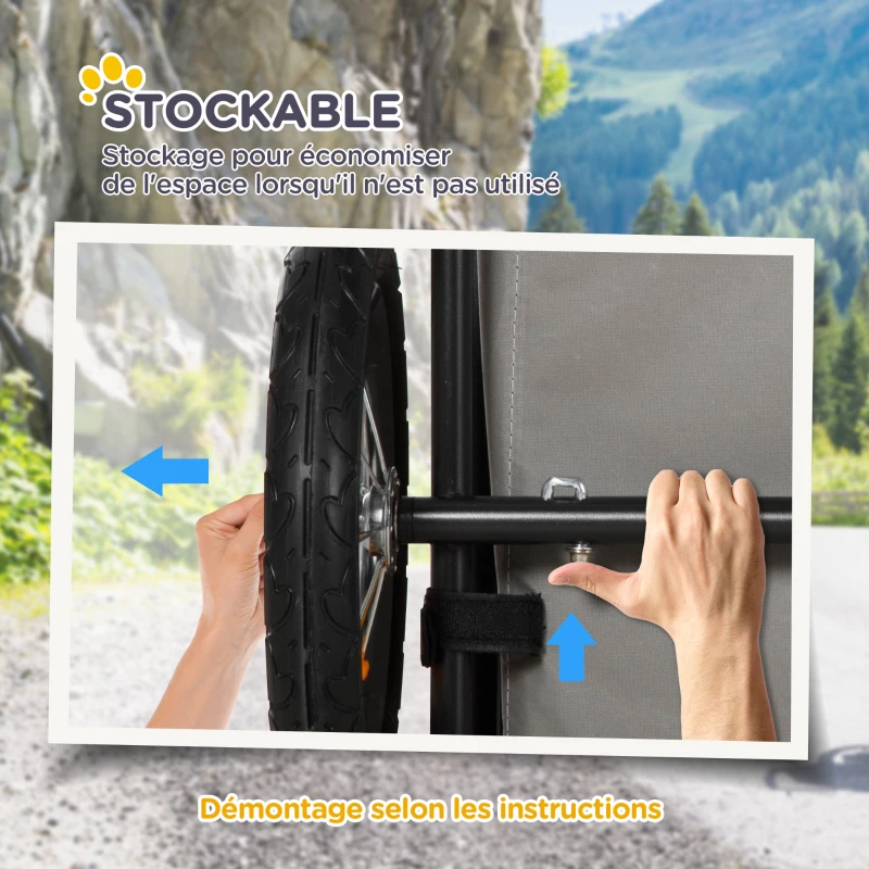 PawHut Remorque de vélo poussette 2 en 1 pour animaux de compagnie chiens chats Charge max. 30 kg avec réflecteurs et drapeau rouge