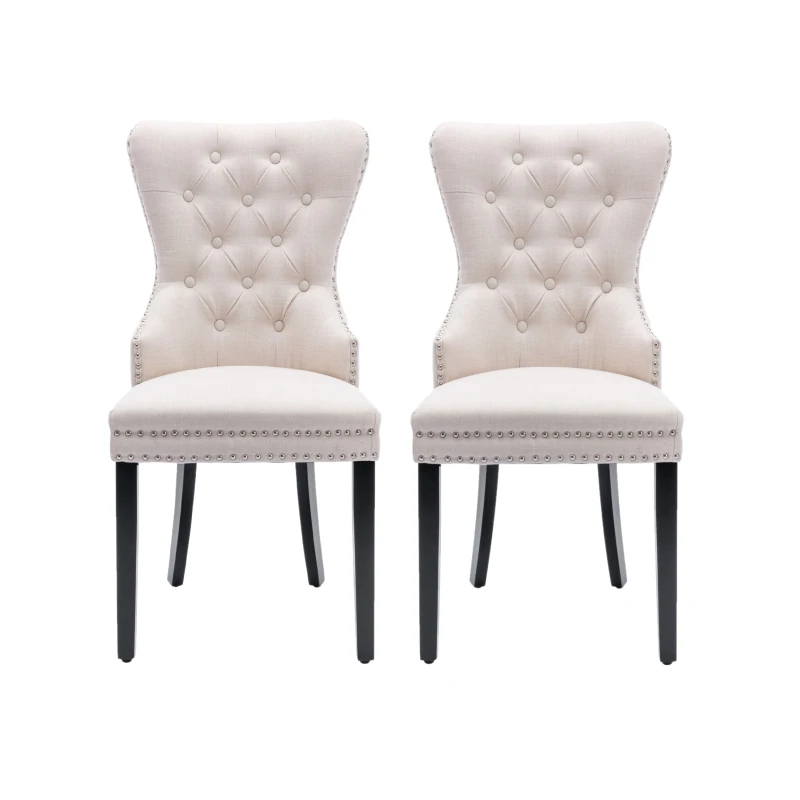 Set de 2 chaises rembourrées en tissu avec pieds en chêne pour salle à manger, 50x54x97 cm, Beige