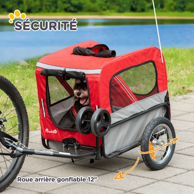 PawHut Remorque de vélo poussette 2 en 1 pour animaux de compagnie chiens chats Charge max. 30 kg avec réflecteurs et drapeau rouge