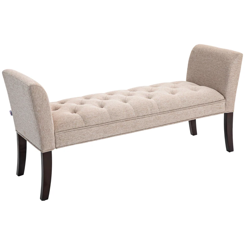 HOMCOM Capăt de Pat, Bancă Tapițată din Țesătură cu Căptușeală Groasă, Cotieră și Cadru din Lemn Masiv, 141x44x65 cm, Bej(m-10)