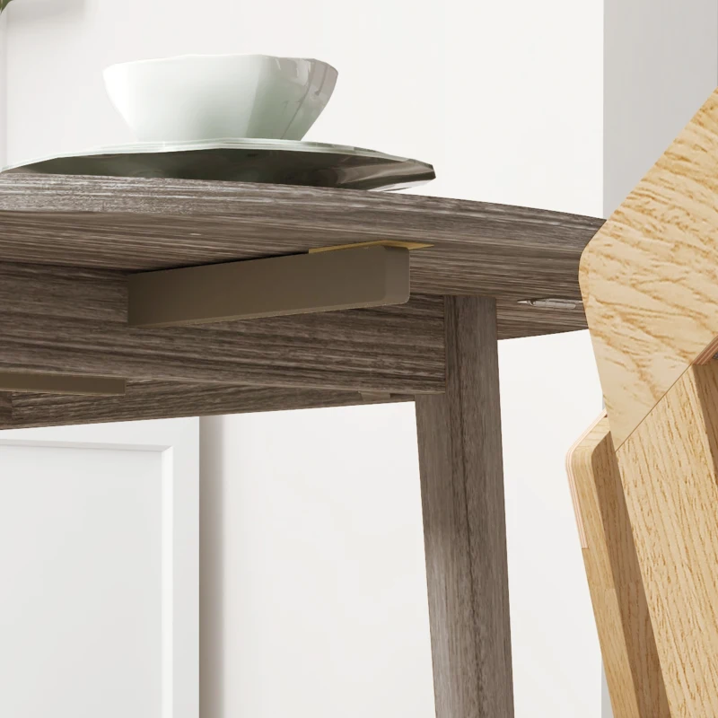 HOMCOM Folding Dining Table for 4, Round Drop Leaf Table, Modern Space Saving Small Kitchen Table with Wood Legs for Dining Room, Grey