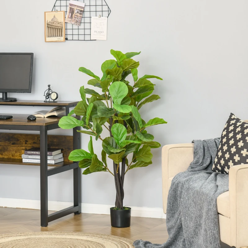HOMCOM Ficus Artificial 130 cm de Interior si Exterior, Planta Artificiala cu efect Realist cu 78 de Frunze(m-10)