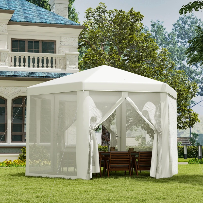 Outsunny Carpa Hexagonal con Mosquiteras con Cremallera para Jardín y Terraza Gazebo tipo Cenador 197 cm cada Lado Crema
