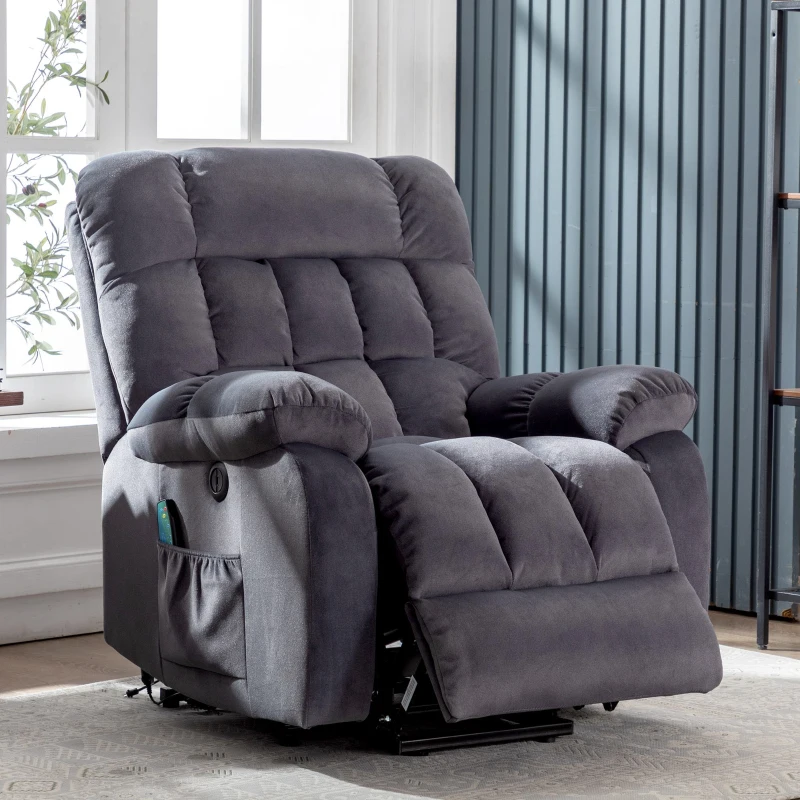 Power Lift Recliner Armchair with Heating Points, Side Pockets, Easy Assembly, Electric Massage Chair for Elderly, 91x81x104 cm, Grey