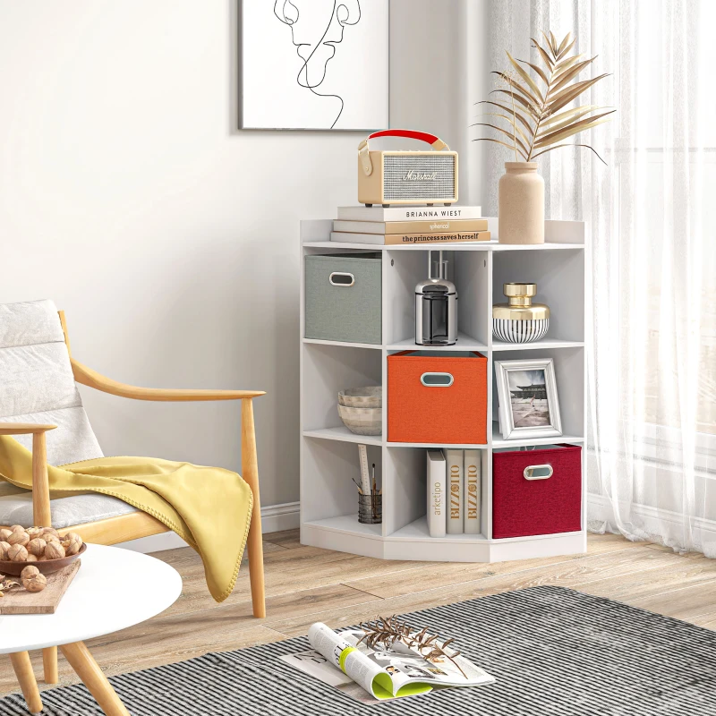 HOMCOM Meuble de rangement d'angle meuble enfant unité de rangement 9 niches 3 tiroirs non tissé MDF blanc