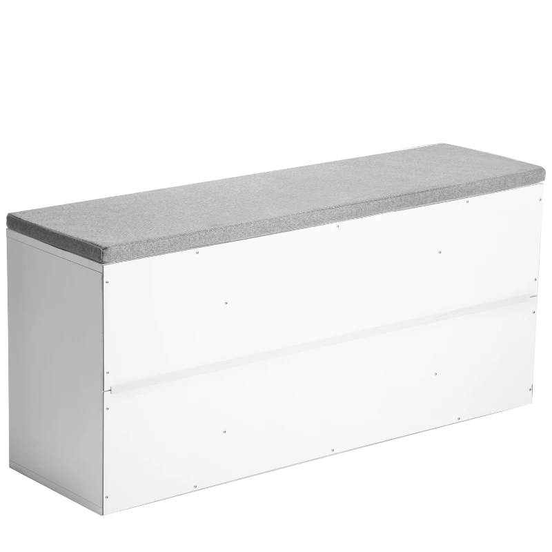 Wooden Shoe Storage Bench with Cushion, Adjustable 14-Grid Shoe Storage Cabinet for Hallway, 104x30x48 cm, White