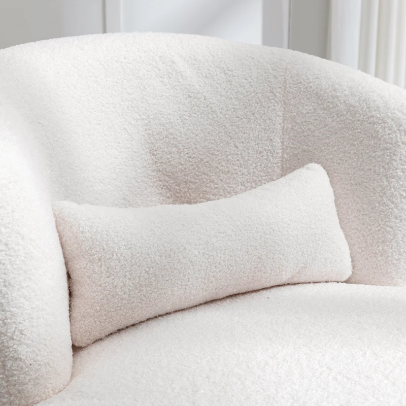 Swivel Recliner Accent Armchair with Teddy Fabric, 360-Degree Rotation and Detachable Lumbar Pillow, 65x70x73 cm, White