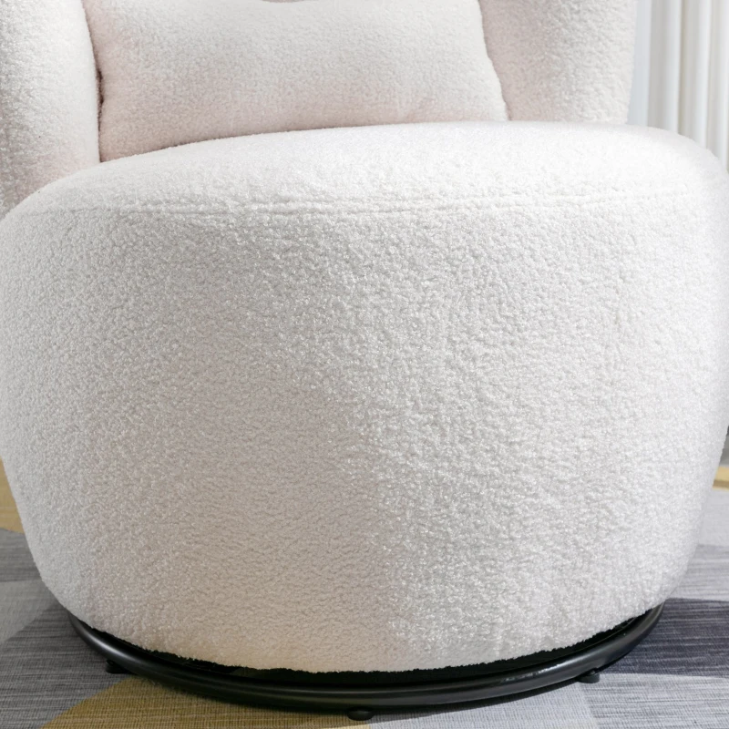 Swivel Recliner Accent Armchair with Teddy Fabric, 360-Degree Rotation and Detachable Lumbar Pillow, 65x70x73 cm, White
