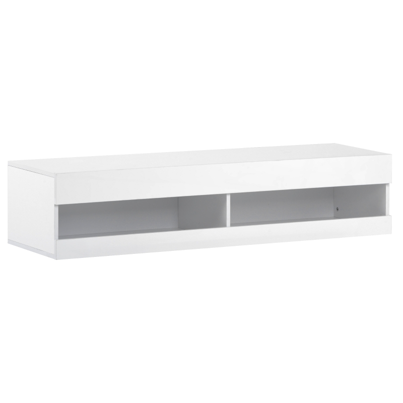 Wall-Mounted High Gloss TV Cabinet with LED Lights, Modern Floating Media Console for up to 65" TV, for Living Room, 140x40x30.5 cm, White