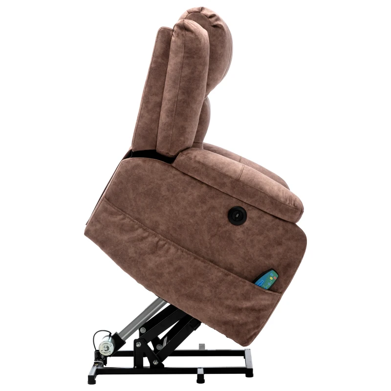 Electric Recliner Massage Chair with Heat, USB Ports, Side Pockets, Easy Assembly, for Home Living Room, 87x85x107 cm, Brown