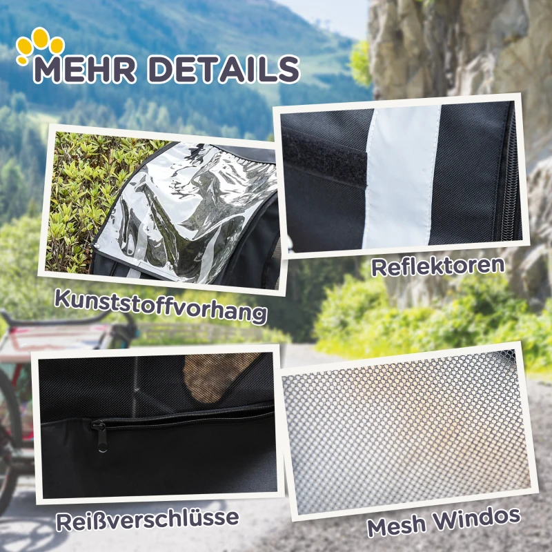 PawHut Hundeanhänger Fahrradanhänger bis 30kg geländegängig lagerbar wetterfest Reflektoren Oxford-Gewebe Stahlrahmen 145 x 80 x 87 cm Schwarz+Rot