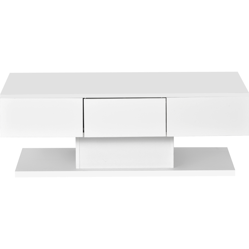 Modern High-Gloss Coffee Table with LED Lights, 2 Drawers and Remote Control, Chipboard, 100x60x36 cm - Ideal for Contemporary Living Spaces, White
