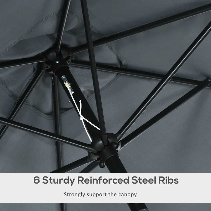 Outsunny 3x2m Patio Parasol Garden Umbrellas Canopy with Aluminium Tilt Crank Rectangular Sun Shade Steel, Dark Grey