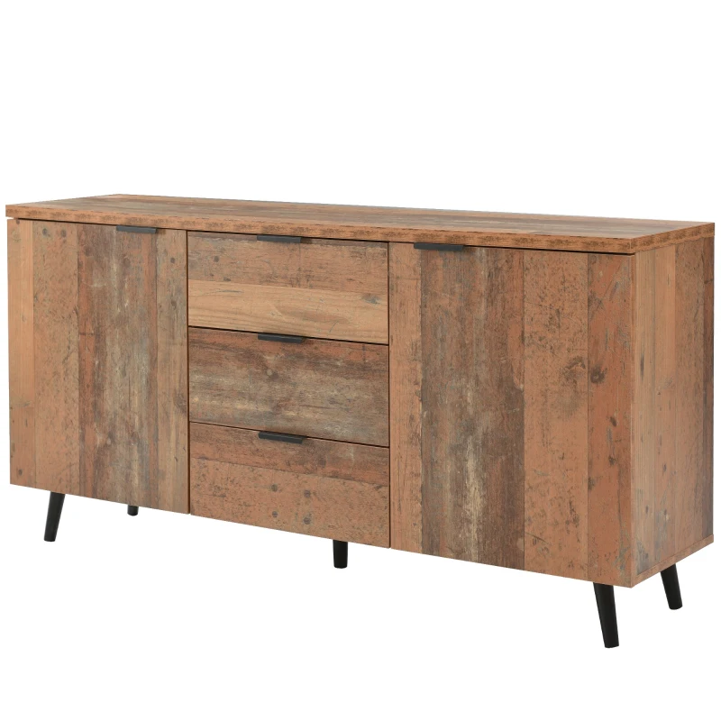 Vintage Sideboard Cabinet with Storage Drawers, Adjustable Shelves, Ideal Wood Chest of Drawers for Living Room, Kitchen, 140x35x70 cm, Brown