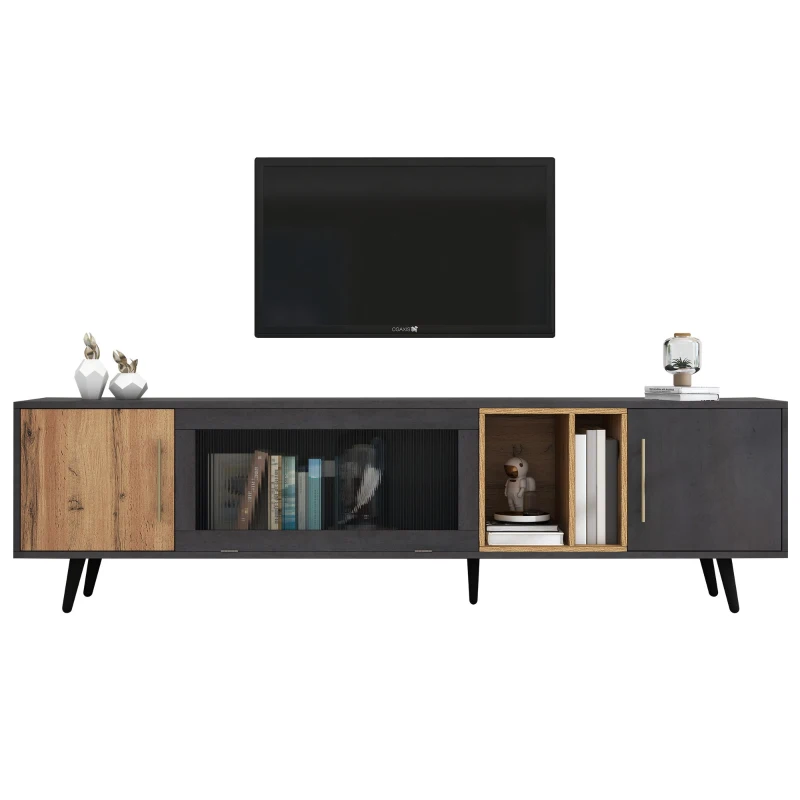 TV Stand with Storage for 90-Inch TV, Wooden TV Unit for Living Room, 200x40x55.5 cm, Grey