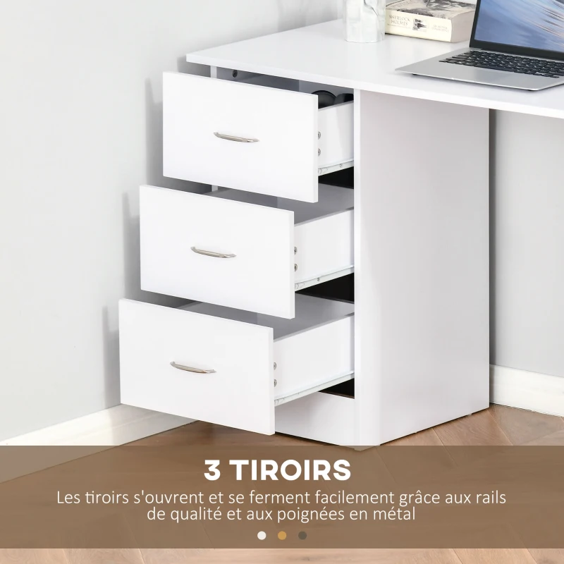 HOMCOM Bureau avec rangement, table informatique 120 x 50 cm, bureau d'ordinateur avec étagères et tiroirs, pour petits espaces, chambre à coucher, blanc