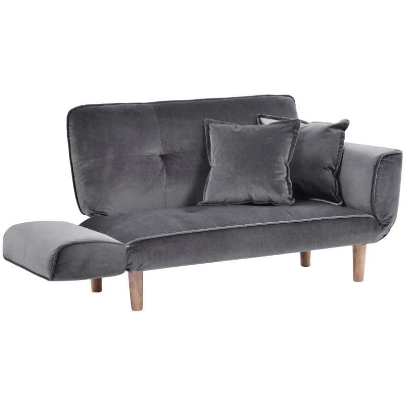 2 Seater Recliner Sofa with Wooden Legs, Multi-Position Sleeping Sofa Chair, 125x61x70 cm, Grey
