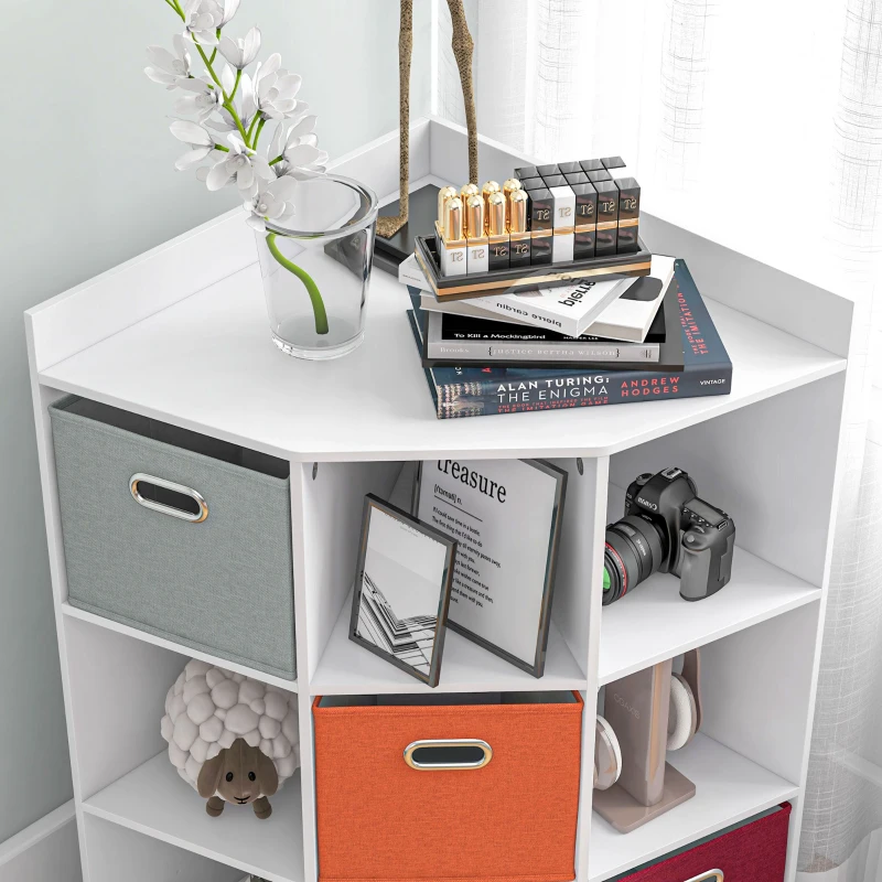 HOMCOM Meuble de rangement d'angle meuble enfant unité de rangement 9 niches 3 tiroirs non tissé MDF blanc