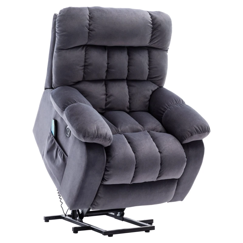 Power Lift Recliner Armchair with Heating Points, Side Pockets, Easy Assembly, Electric Massage Chair for Elderly, 91x81x104 cm, Grey