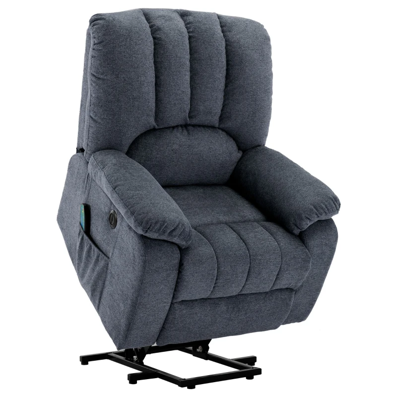 Electric Recliner Armchair with Heating Massage Points, USB Ports, Side Pockets, Executive Power Lift Massage Chair, 92x94x105 cm, Light Grey-Blue