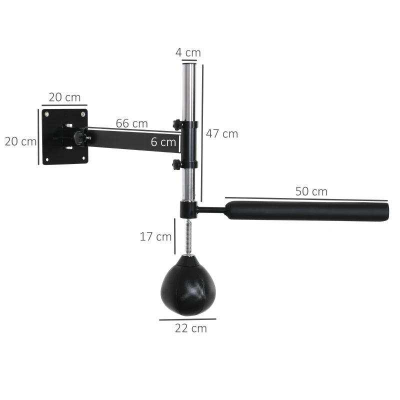 HOMCOM Sac de Viteză de Perete pentru Box și MMA cu Înălțime Reglabilă cu Bară, Pera de Box din Oțel și PU, 79x72x20 cm, Negru
