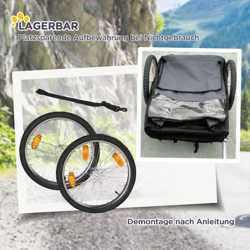 PawHut Hundeanhänger Fahrradanhänger bis 30kg lagerbar geländegängig Reflektoren Kunststoffvorhang Wetterfestes Oxford-Gewebe Stahlrahmen 145 x 80 x 87 cm Grau+Blau