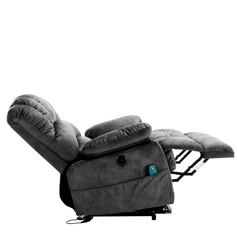 Electric Power Lift Recliner Chair with Heating Massage Points, Vibration, USB Ports, and Side Pockets, 103x100x106 cm, Grey