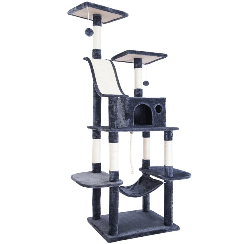 Extra-Large Cat Tree with Scratching Posts, Multi-Level Activity Centre for Large Cats, 61x50.5x170 cm, Grey
