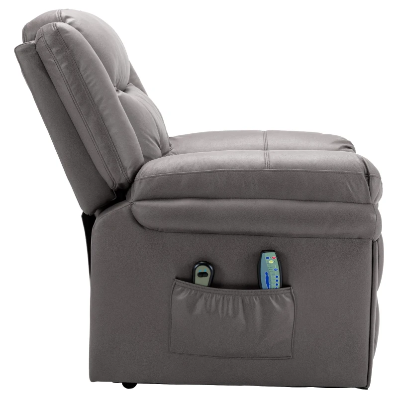 Electric Power Lift Massage Chair with Heating Points, Side Pockets, Tech Cloth, Overstuffed Recliner Armchair for Elderly, 99x83x106 cm, Grey