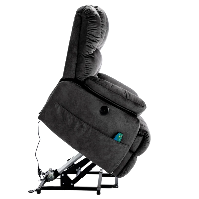 Electric Power Lift Recliner Chair with Heating Massage Points, Vibration, USB Ports, and Side Pockets, 103x100x106 cm, Grey