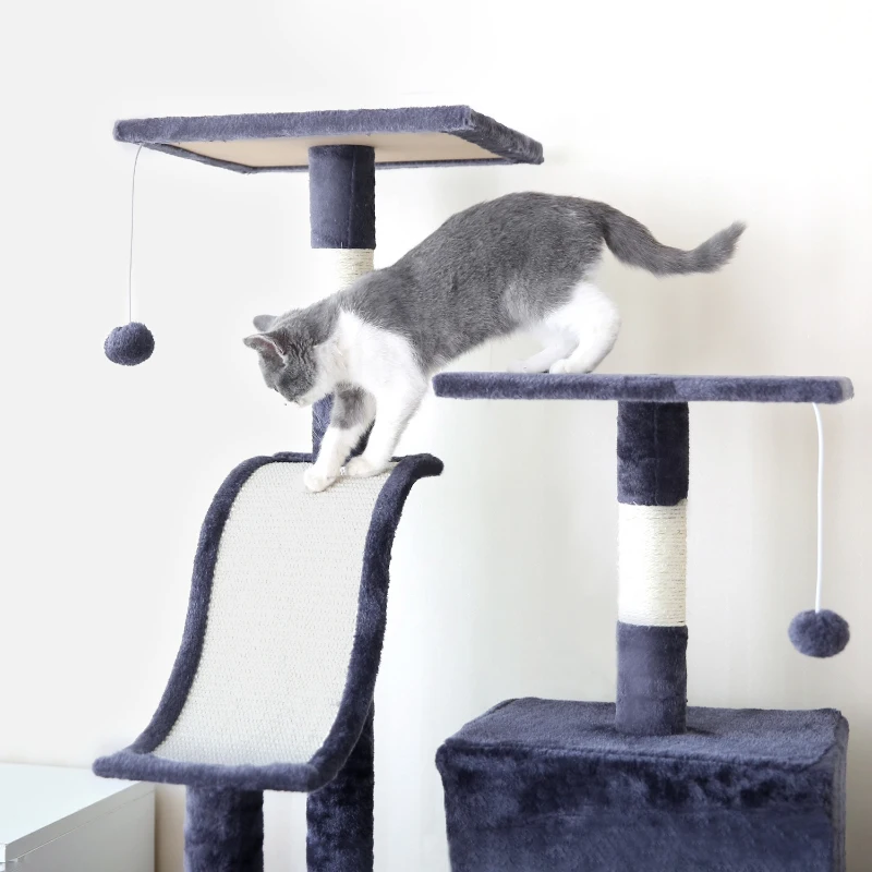 Extra-Large Cat Tree with Scratching Posts, Multi-Level Activity Centre for Large Cats, 61x50.5x170 cm, Grey